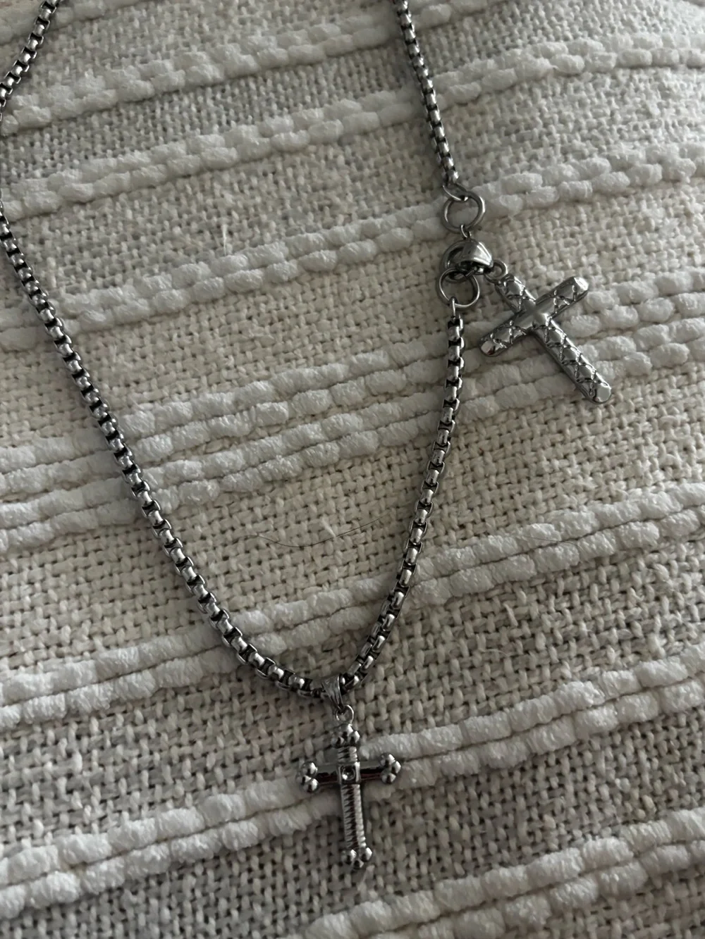 Silver Cross Pendant Necklace - Double Cross Charm